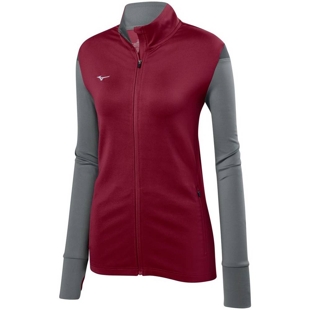 Damske Bundy Mizuno Horizon Full Zip Volejbalove Bordove/Siva Vypredaj KHCR91456